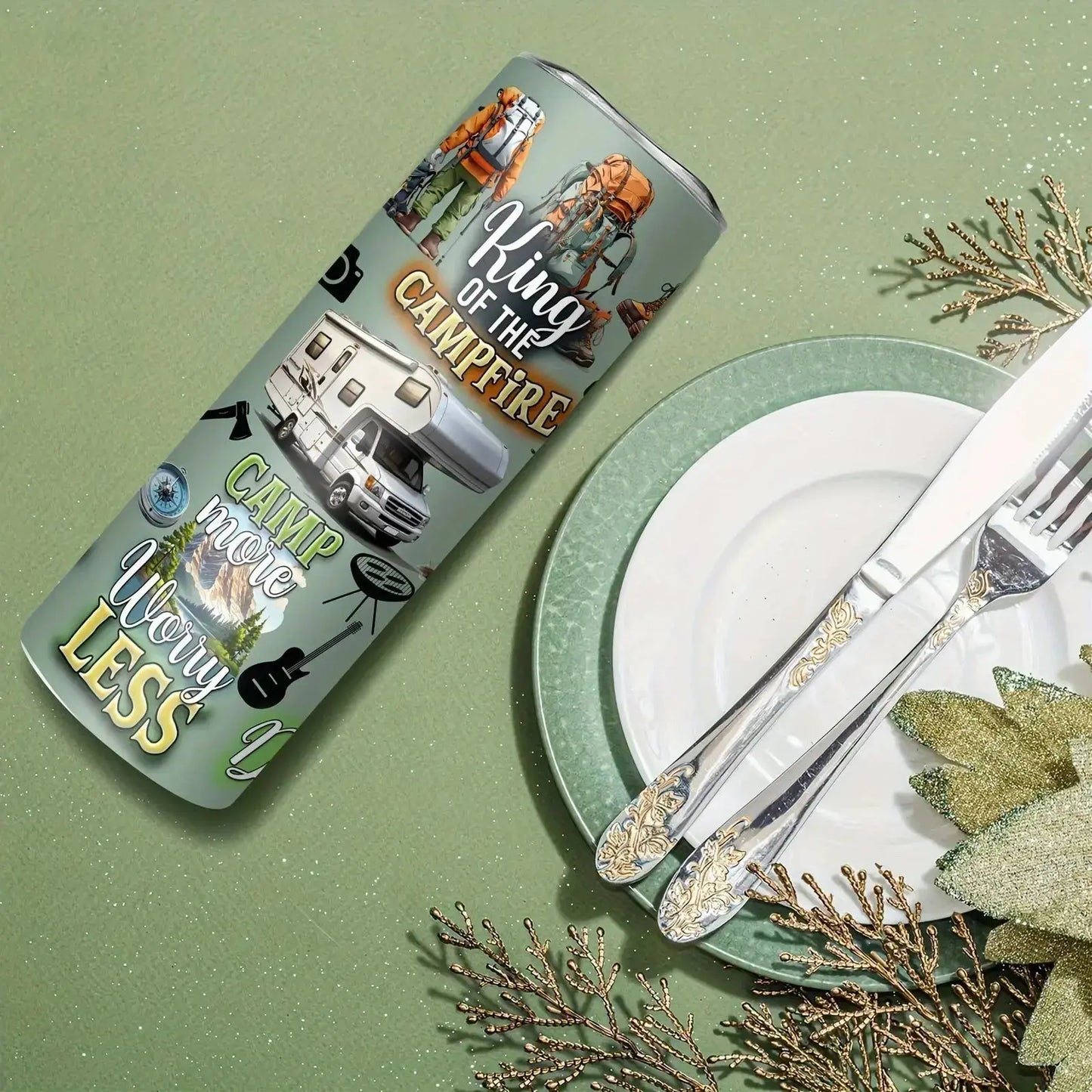 20oz Camping-Themed Stainless-Steel Tumbler by Dis An Dat Tumbler Store