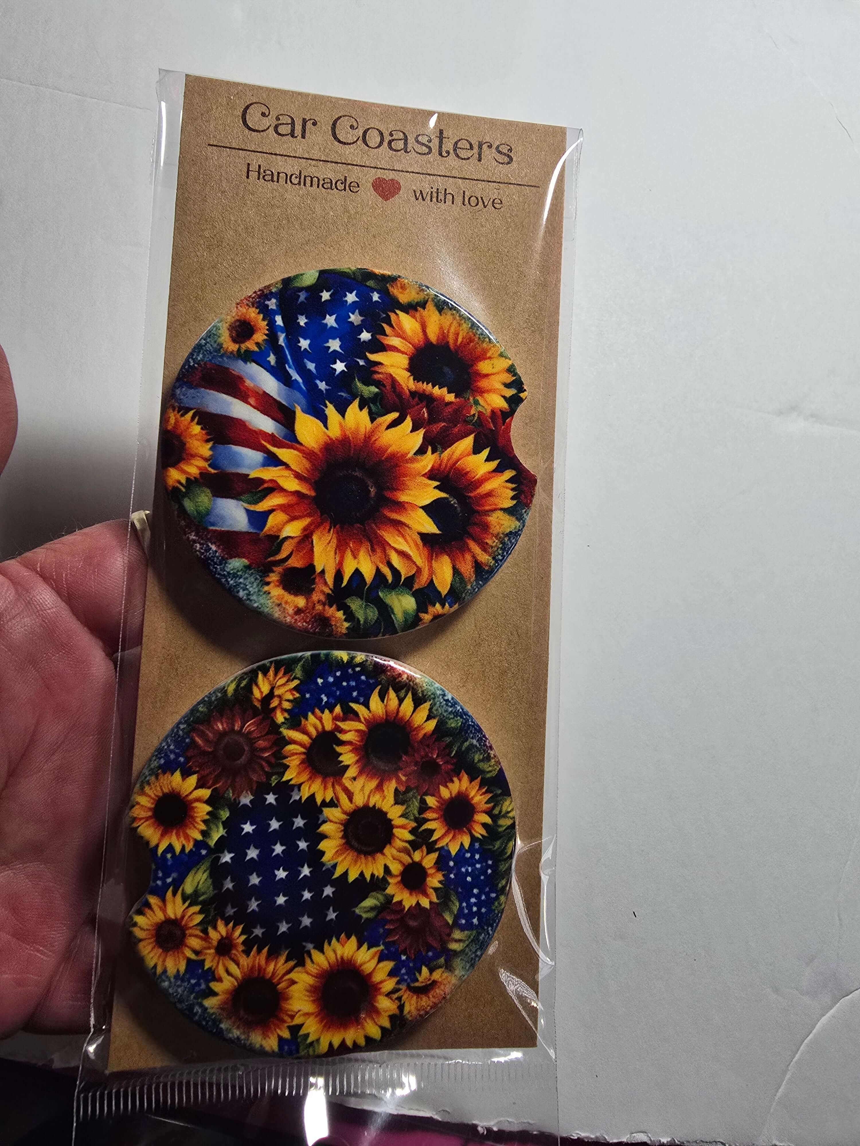 American Flag Sunflowers Car Coasters Dis An Dat Tumbler Store