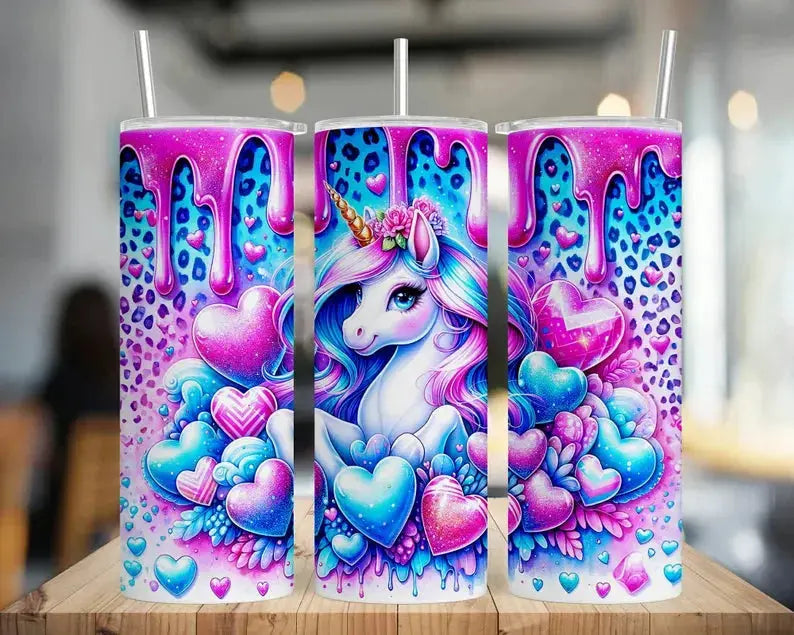 Beautiful Heart Unicorn Girls 12oz Tumbler DisAnDat