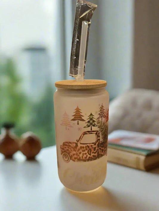 Christmas Truck 16oz Frosted Glass Tumbler Dis An Dat Tumbler Store