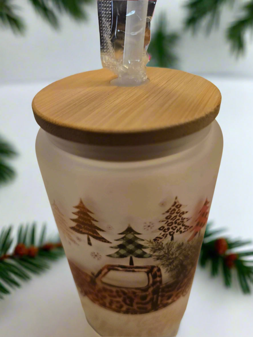 Christmas Truck 16oz Frosted Glass Tumbler DisAnDat