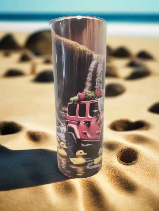 Pink Jeep w/ waterfall 20oz Tumbler DisAnDat