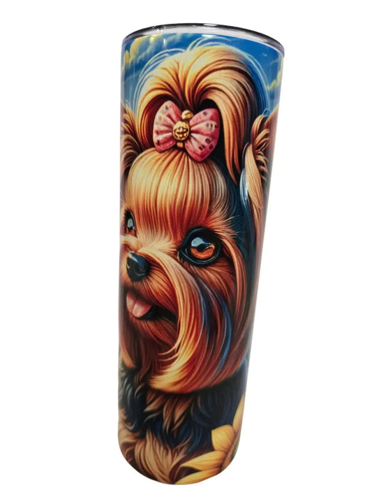Sunflowers with Adorable Yorkie 20oz Tumbler DisAnDat