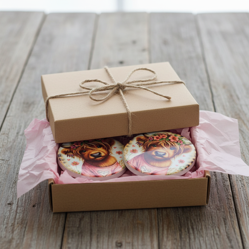 Highland Cow Coasters - Gift Box