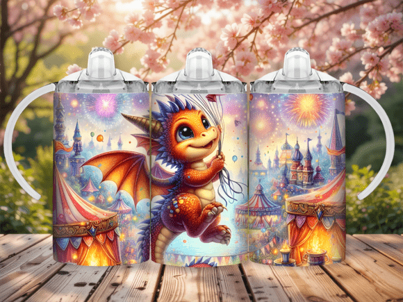 Colorful sippy cups for toddlers featuring a cute dragon design with a festive background, best sippy cups for toddlers 2026.