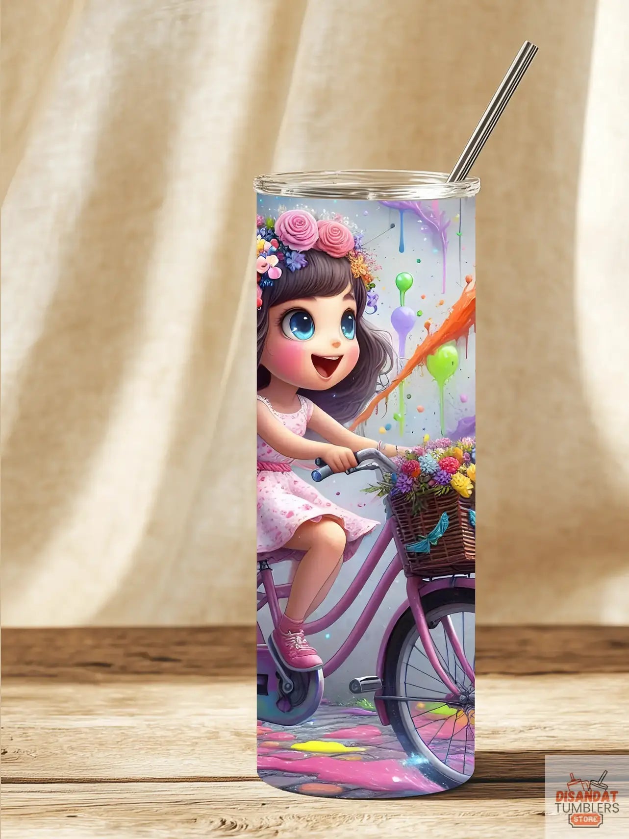 12oz Kids Insulated Tumbler - Girl on Bike - Dis An Dat Tumbler Store