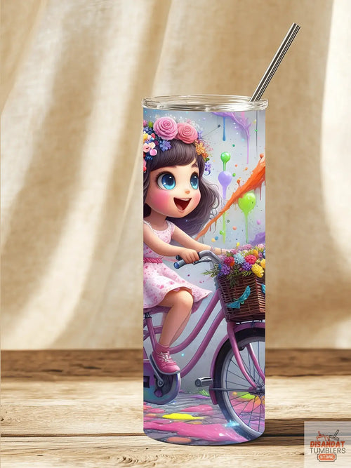 12oz Kids Insulated Tumbler - Girl on Bike - Dis An Dat Tumbler Store