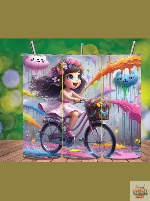 12oz Kids Insulated Tumbler - Girl on Bike - Dis An Dat Tumbler Store