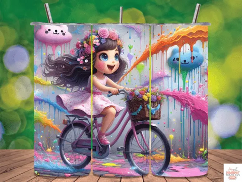 12oz Kids Insulated Tumbler - Girl on Bike - Dis An Dat Tumbler Store