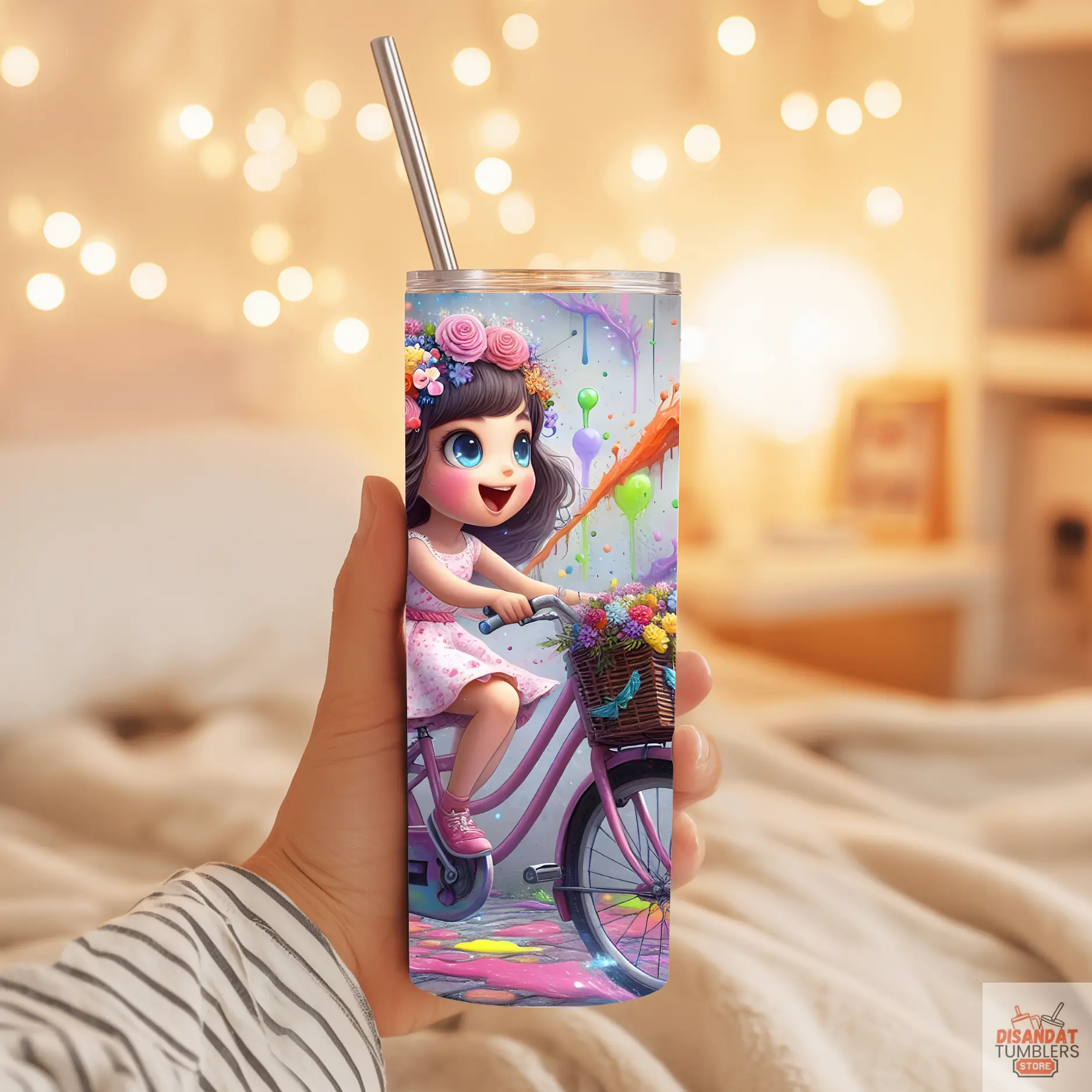 12oz Kids Insulated Tumbler - Girl on Bike - Dis An Dat Tumbler Store