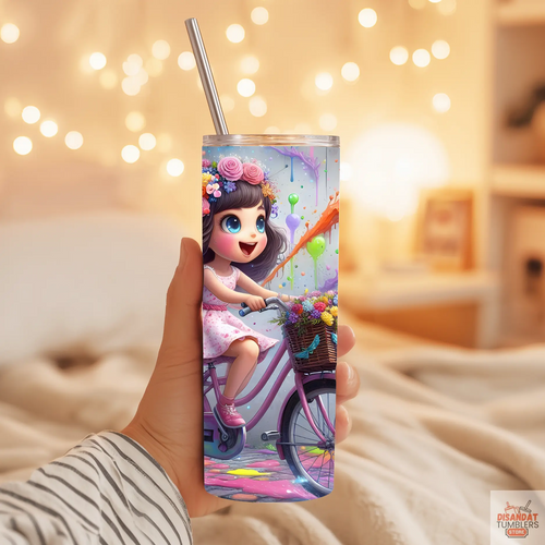 12oz Kids Insulated Tumbler - Girl on Bike - Dis An Dat Tumbler Store