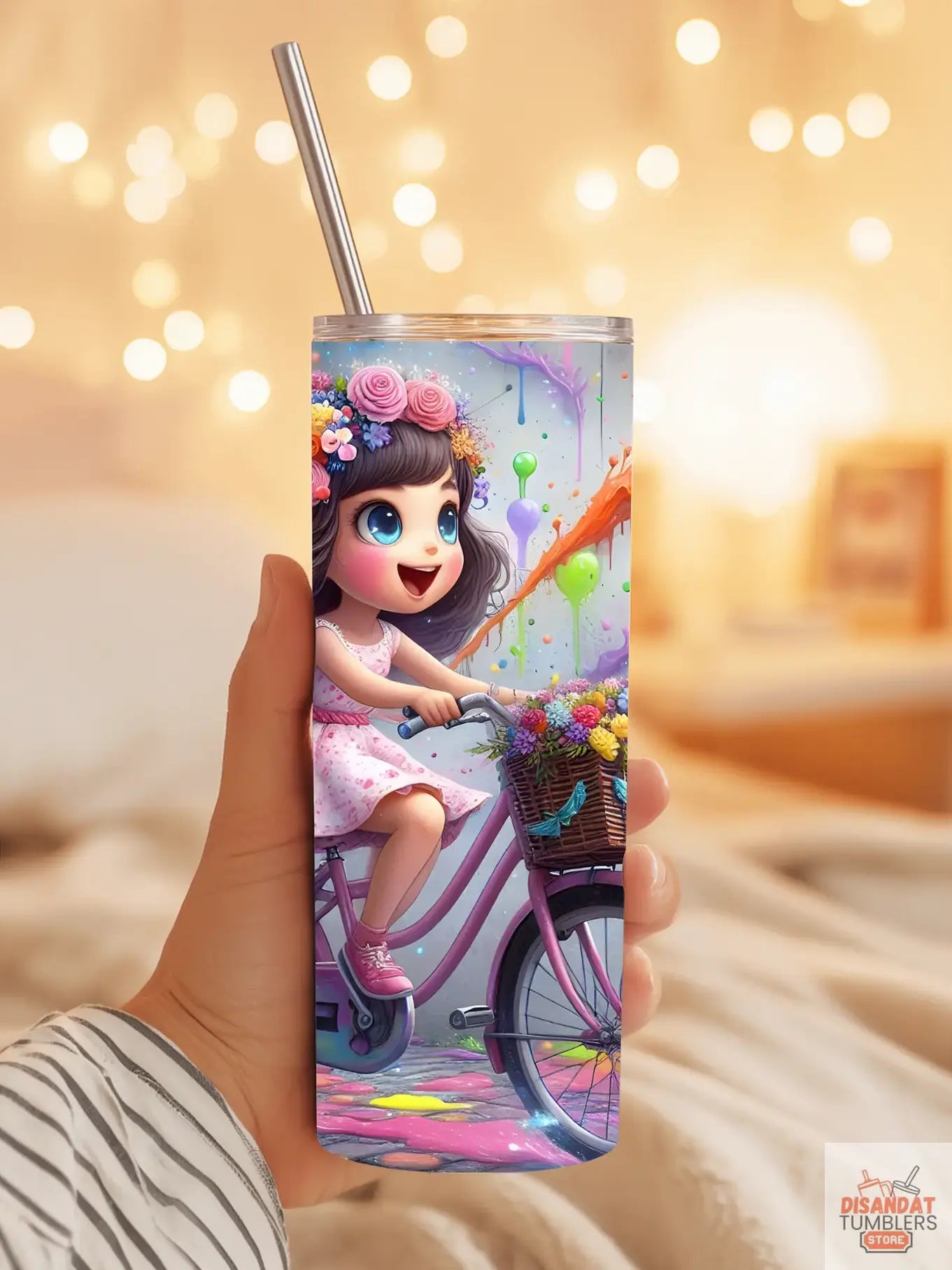 12oz Kids Insulated Tumbler - Girl on Bike - Dis An Dat Tumbler Store