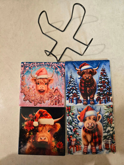 Christmas Heifer 4-inch Coasters - Dis An Dat Tumbler Store