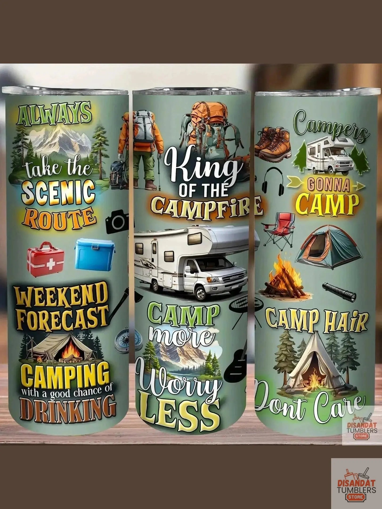 20oz Camping-Themed Stainless-Steel Tumbler by Dis An Dat Tumbler Store