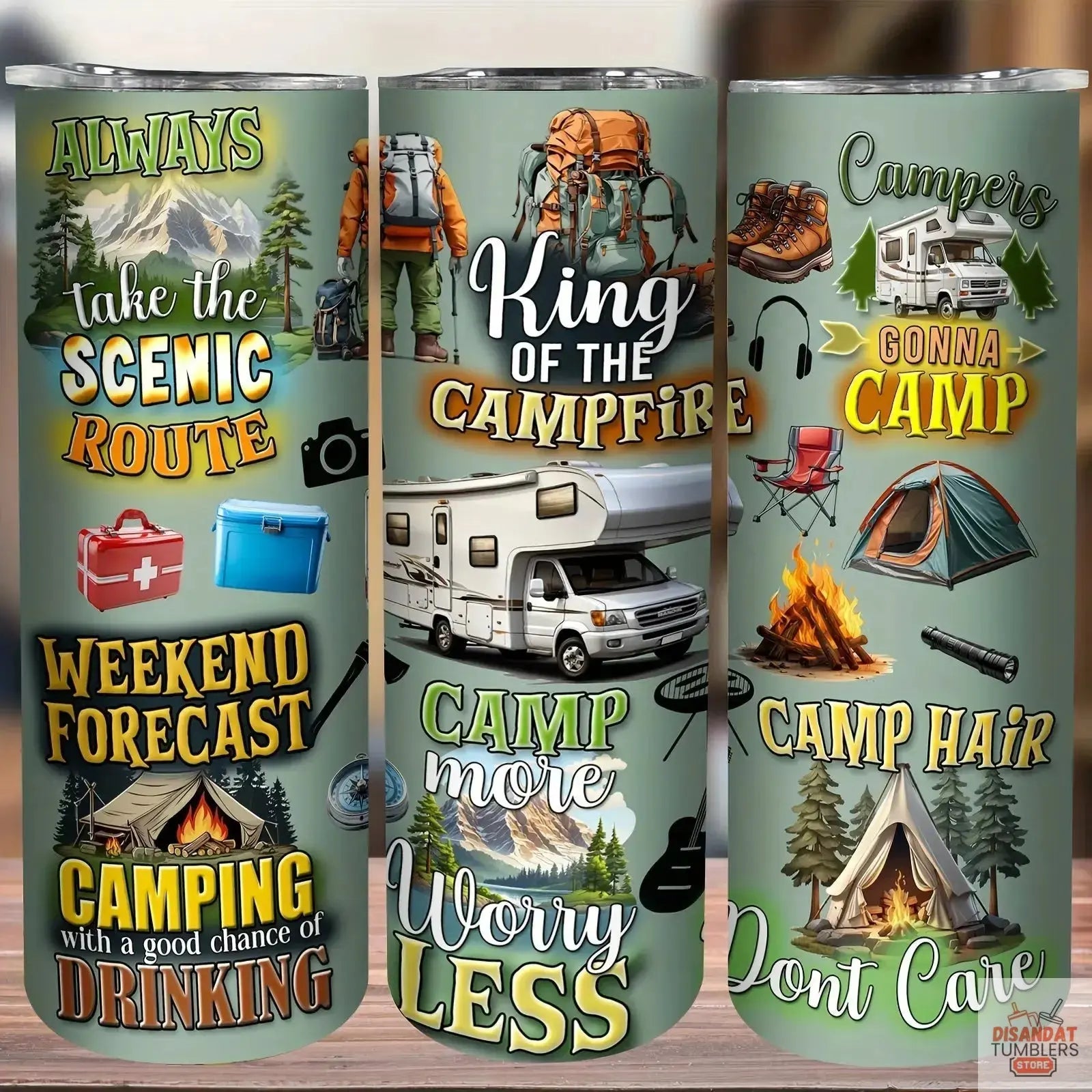 20oz Camping-Themed Stainless-Steel Tumbler by Dis An Dat Tumbler Store