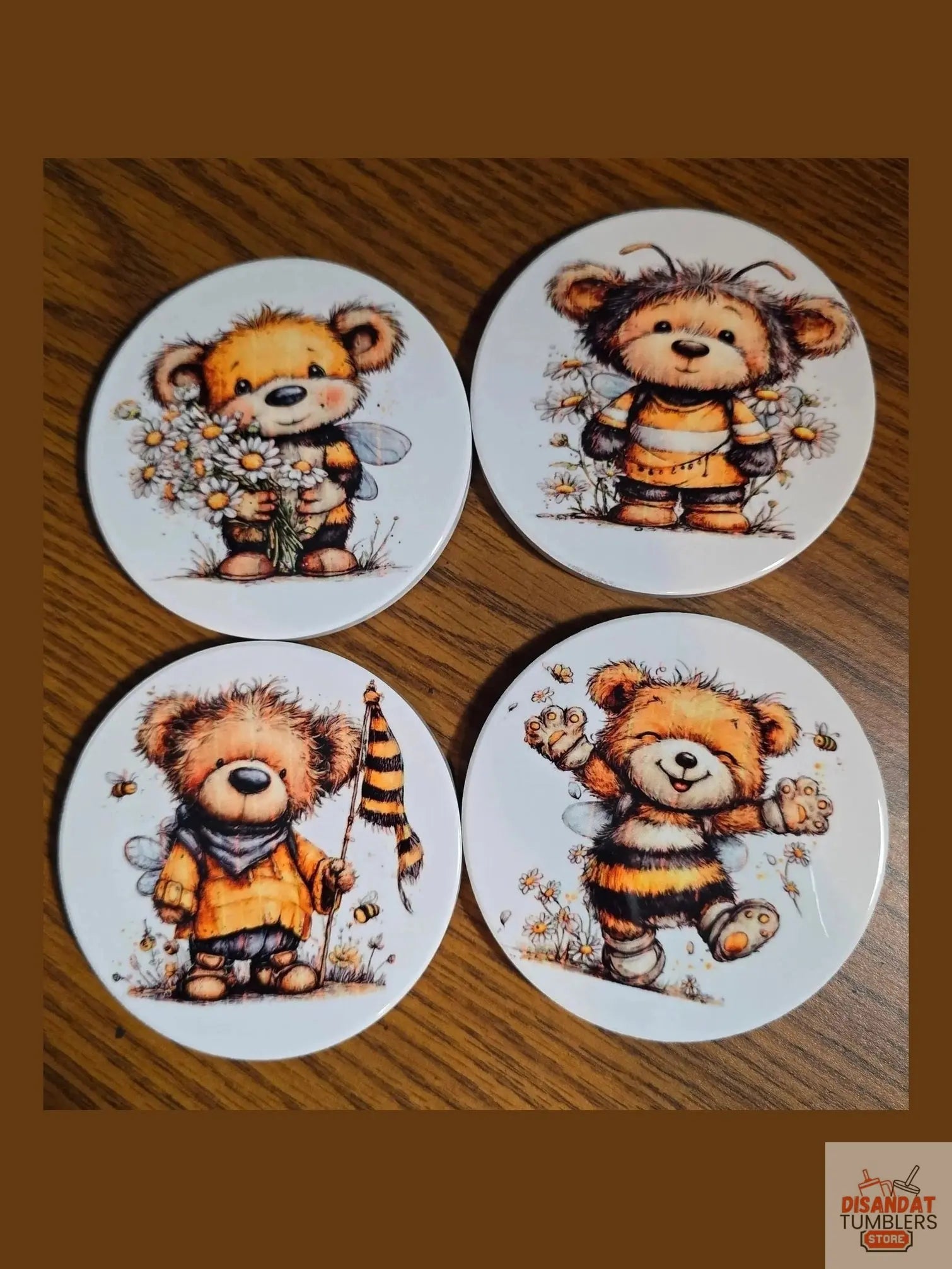 Adorable Honey Bear 3 inch Table Coasters - Dis An Dat Tumbler Store