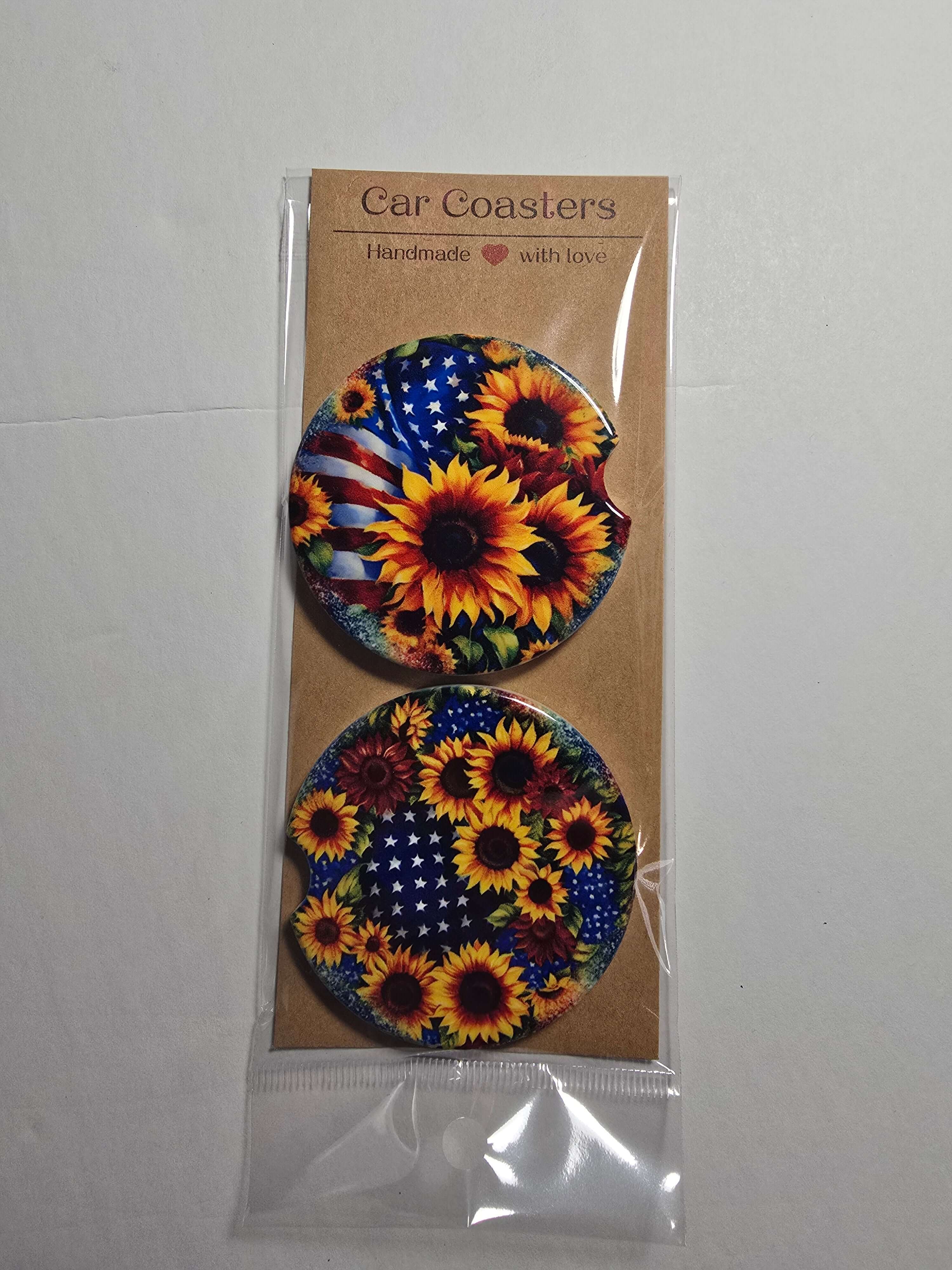 American Flag Sunflowers Car Coasters Dis An Dat Tumbler Store