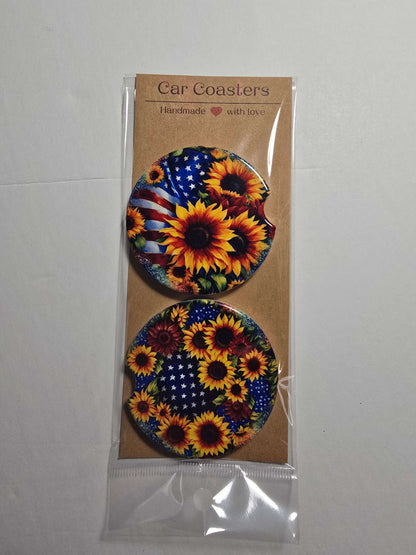 American Flag Sunflowers Car Coasters Dis An Dat Tumbler Store