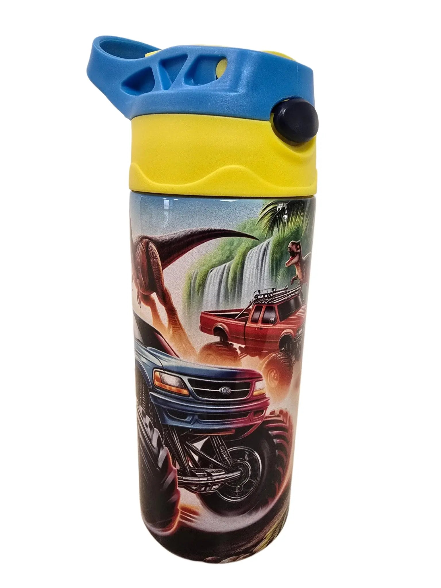 Big trucks with Dinosaurs boys 12oz thermal Tumbler A Little Dis An Dat Tumblers
