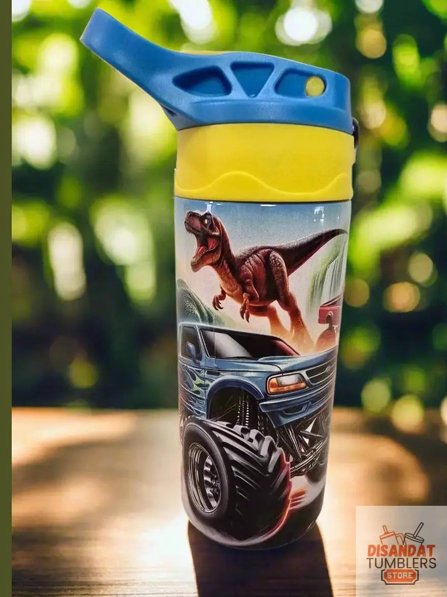 Big trucks with Dinosaurs boys 12oz thermal Tumbler DisAnDat