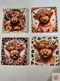 Cheetah Highland Cow 🐄 4-inch Coasters - Dis An Dat Tumbler Store