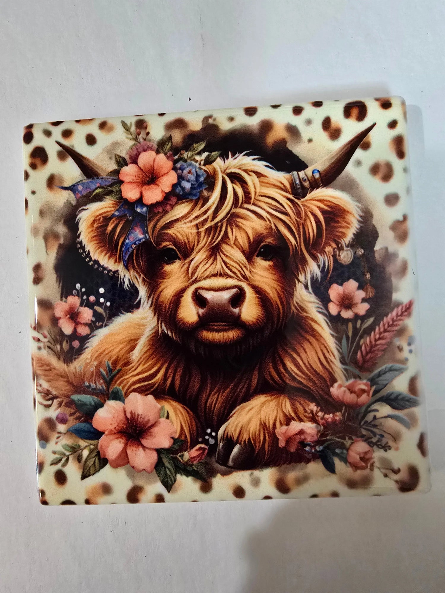 Cheetah Highland Cow 🐄 4-inch Coasters - Dis An Dat Tumbler Store