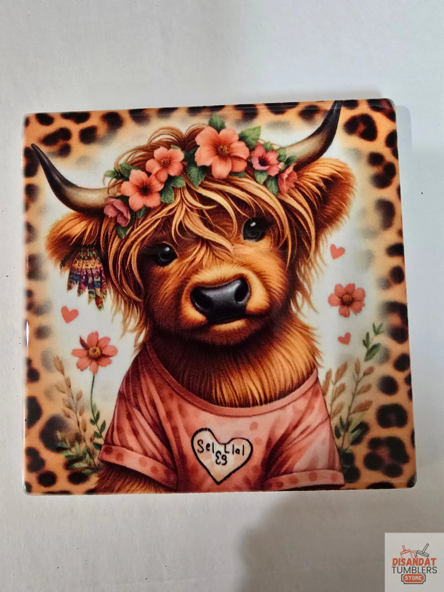 Cheetah Highland Cow 🐄 4-inch Coasters - Dis An Dat Tumbler Store