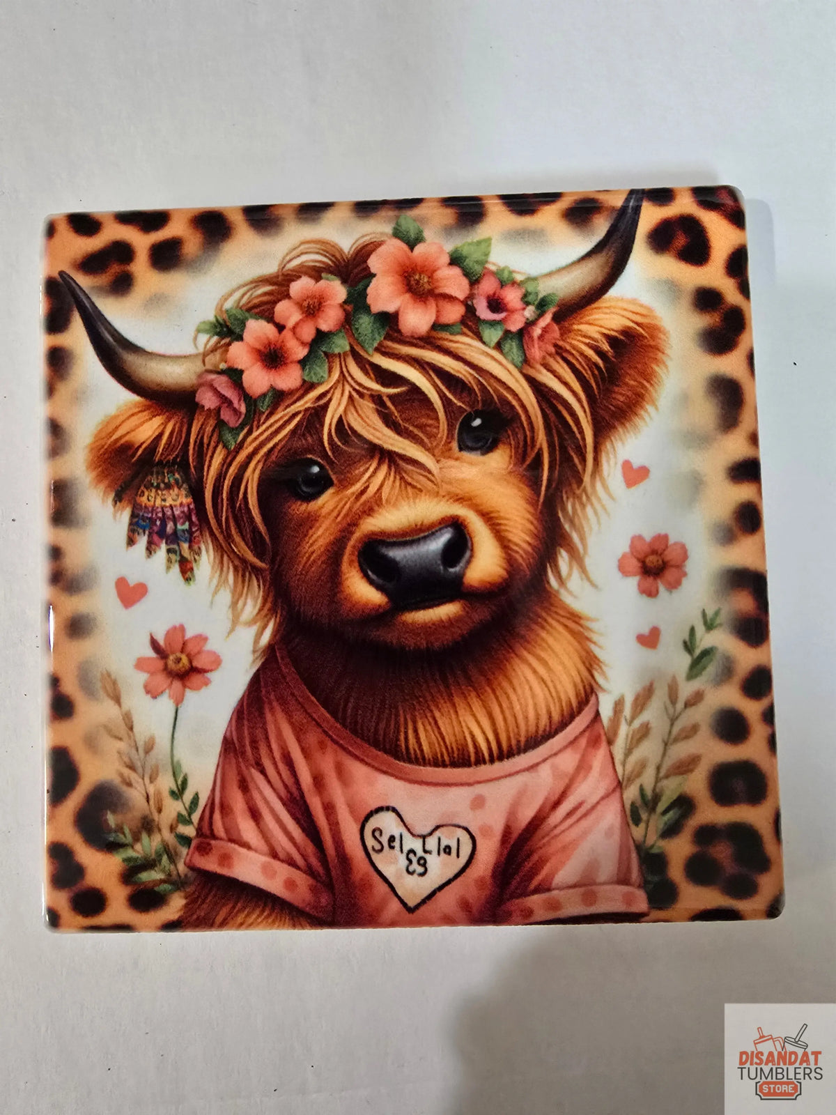 Cheetah Highland Cow 🐄 4-inch Coasters - Dis An Dat Tumbler Store