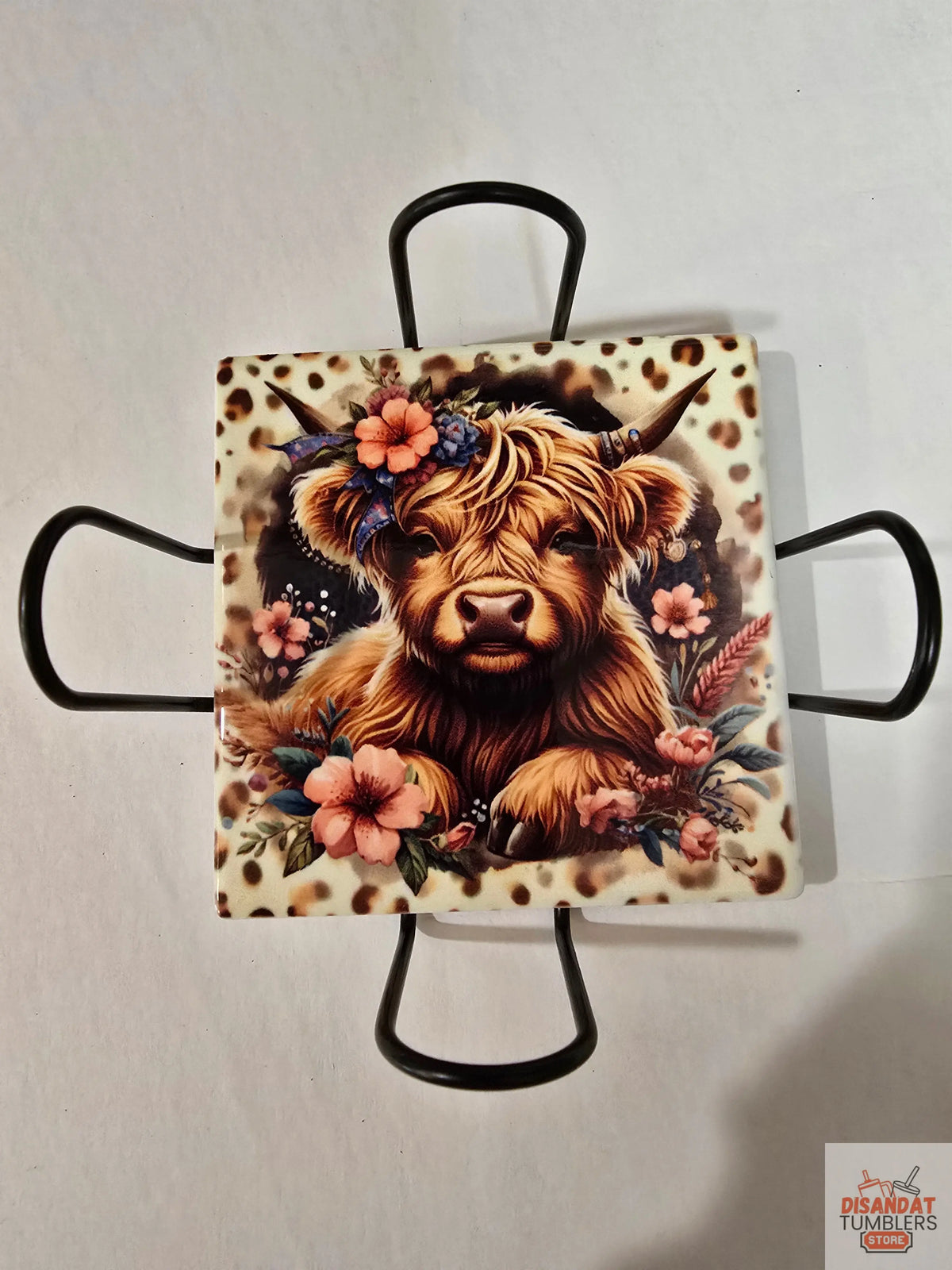 Cheetah Highland Cow 🐄 4-inch Coasters - Dis An Dat Tumbler Store