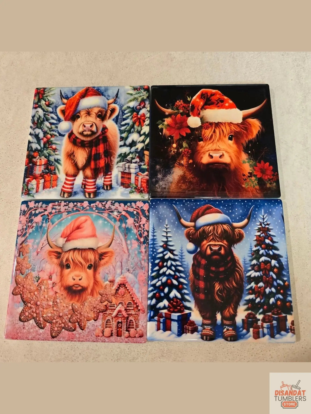 Christmas Heifer 4-inch Coasters - Dis An Dat Tumbler Store