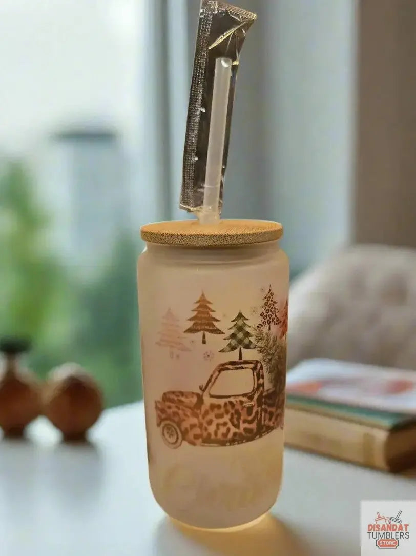 Christmas Truck 16oz Frosted Glass Tumbler Dis An Dat Tumbler Store