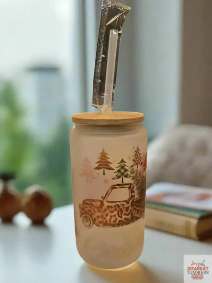 Christmas Truck 16oz Frosted Glass Tumbler Dis An Dat Tumbler Store