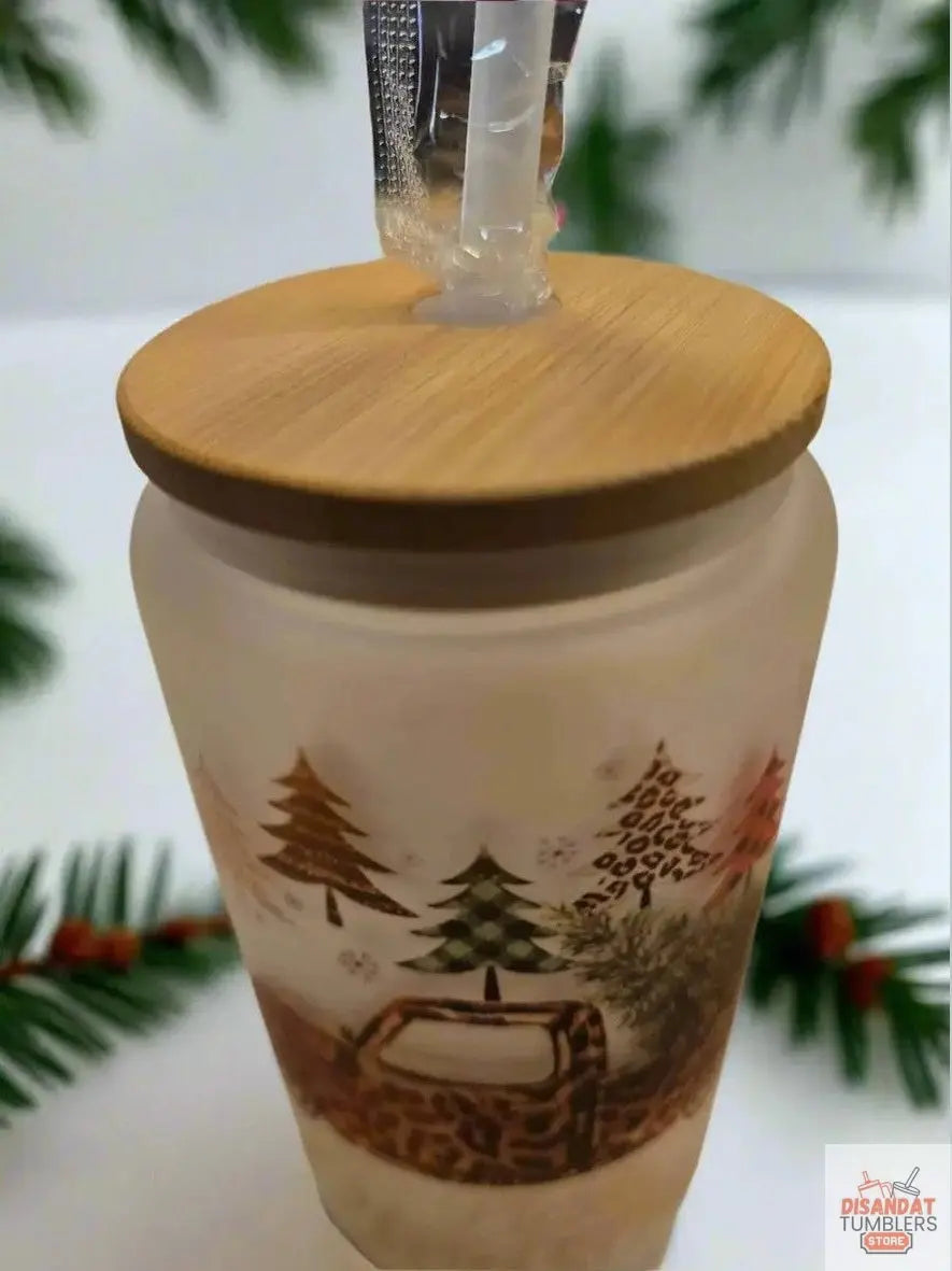 Christmas Truck 16oz Frosted Glass Tumbler Dis An Dat Tumbler Store