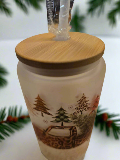 Christmas Truck 16oz Frosted Glass Tumbler DisAnDat