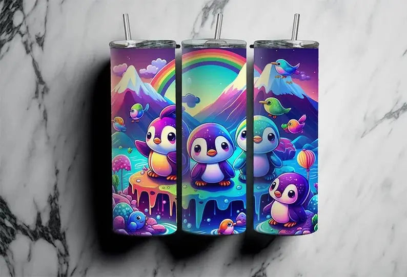 Colorful Rainbow Penguin Kids 12oz Tumbler A Little Dis An Dat Tumblers