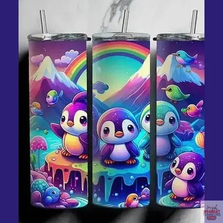 Colorful Rainbow Penguin Kids 12oz Tumbler DisAnDat