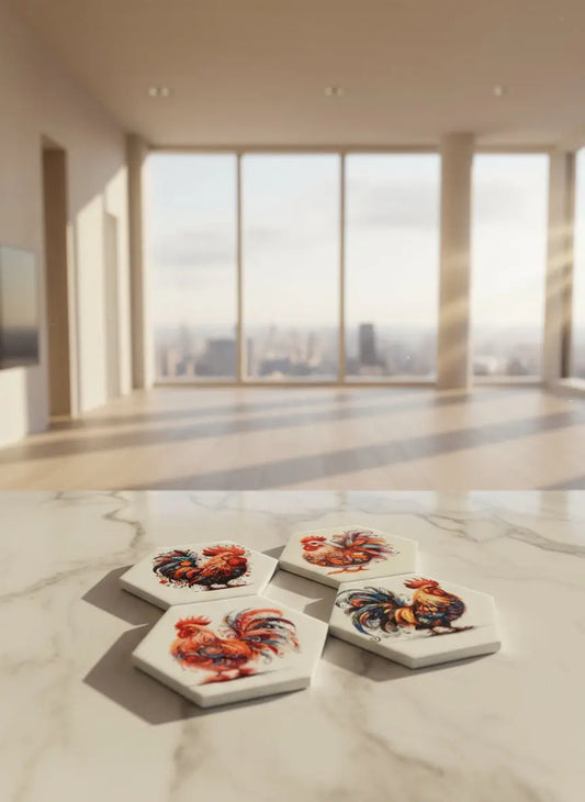 Colorful Rooster 4 - inch Octagon Coasters Dis An Dat Tumbler Store