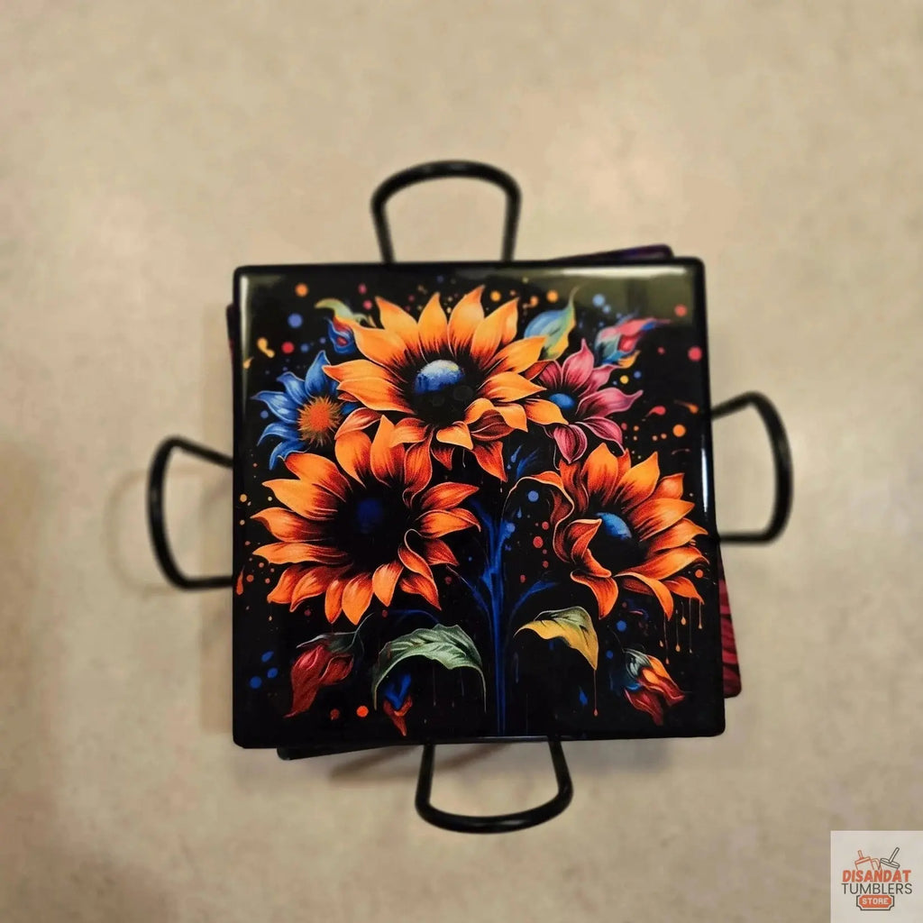 Colorful 🌻 Sunflower 4-inch Coasters - Dis An Dat Tumbler Store
