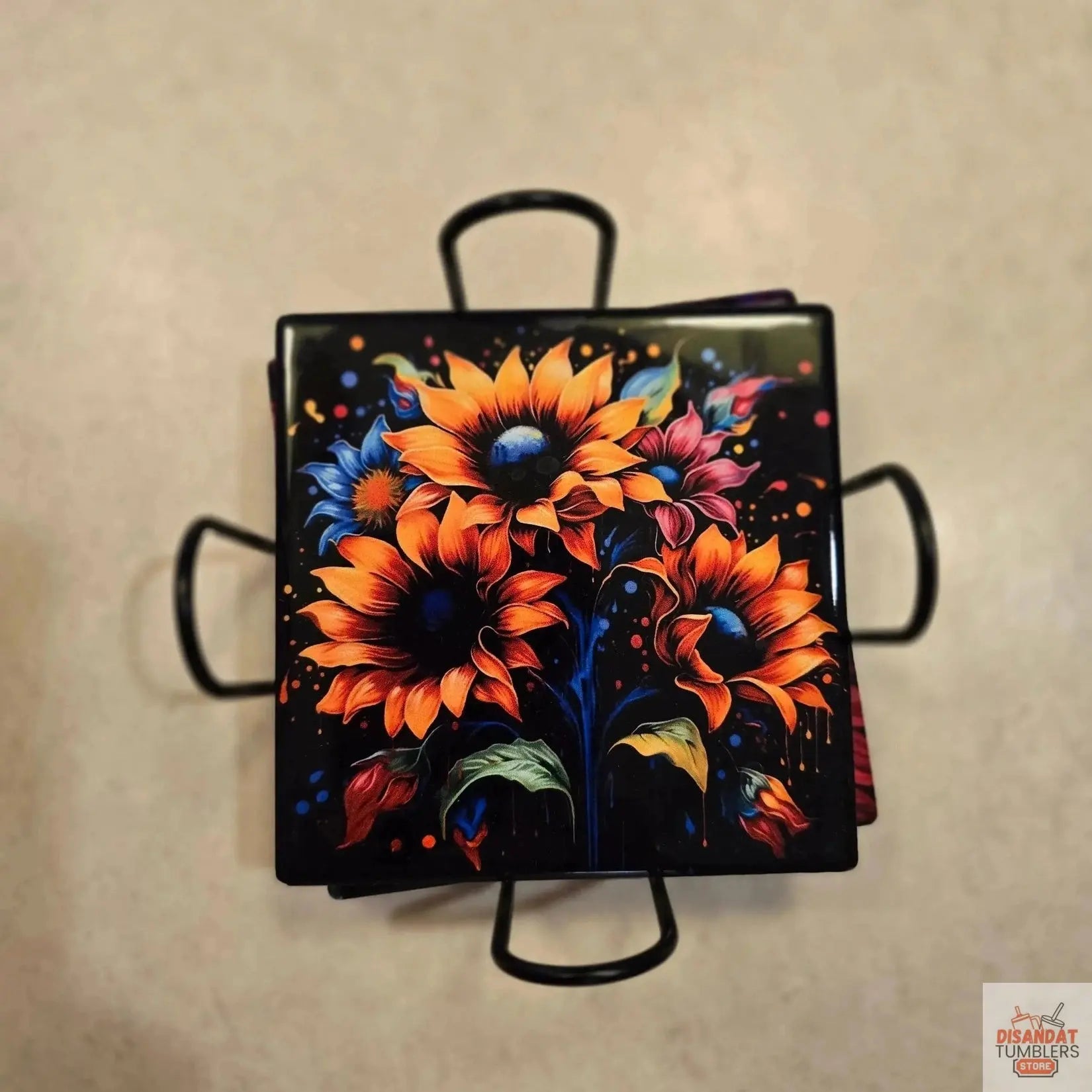 Colorful 🌻 Sunflower 4-inch Coasters - Dis An Dat Tumbler Store