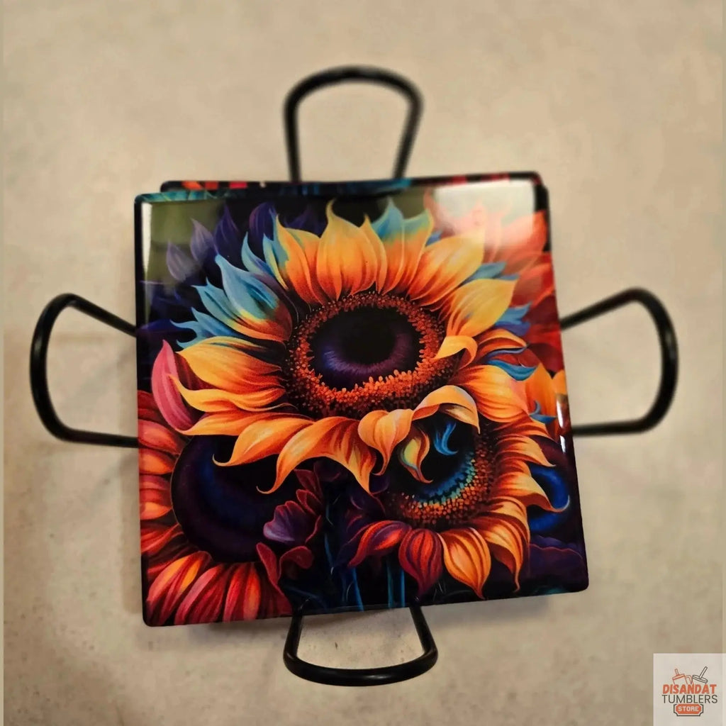 Colorful 🌻 Sunflower 4-inch Coasters - Dis An Dat Tumbler Store