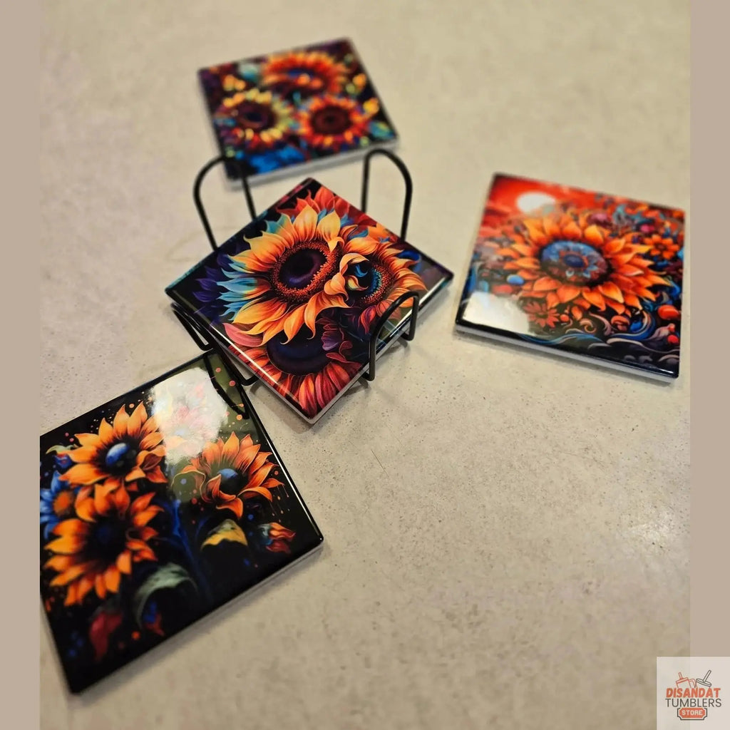Colorful 🌻 Sunflower 4-inch Coasters - Dis An Dat Tumbler Store