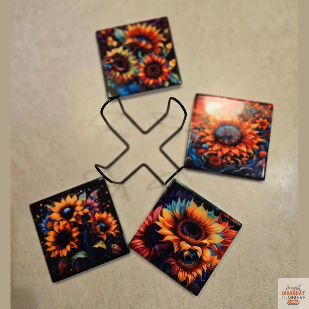 Colorful 🌻 Sunflower 4-inch Coasters - Dis An Dat Tumbler Store