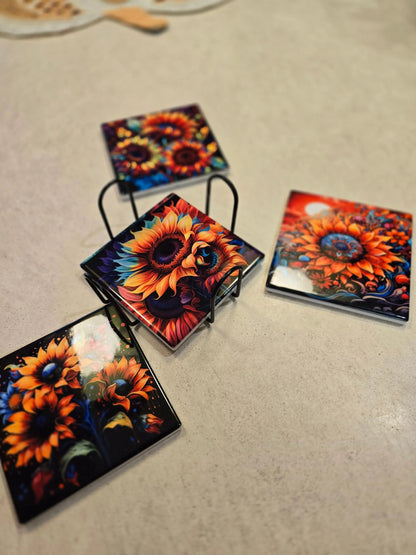 Colorful 🌻 Sunflower 4-inch Coasters - Dis An Dat Tumbler Store