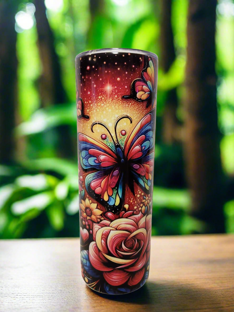 Colorful butterfly / Flower 20oz Double insulated Tumblers - Image #1