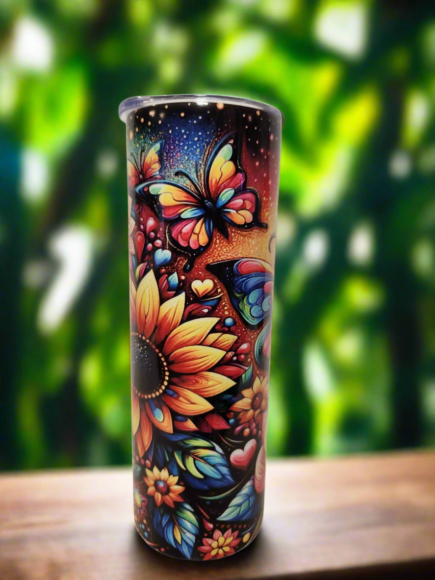 Colorful butterfly / Flower 20oz Double insulated Tumblers - Image #2