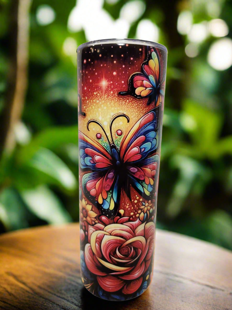 Colorful butterfly / Flower 20oz Double insulated Tumblers - Image #3