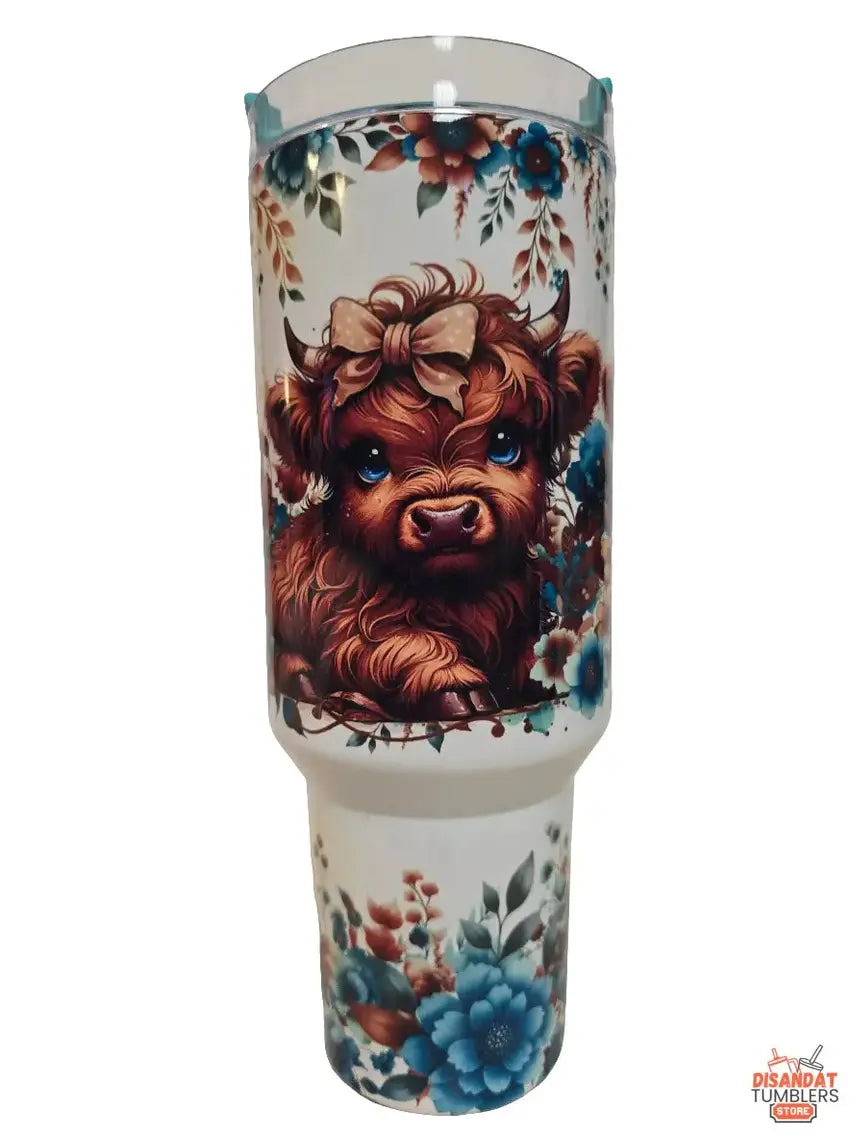 Cute teal Highland Cow 40oz Tumbler - Dis An Dat Tumbler Store