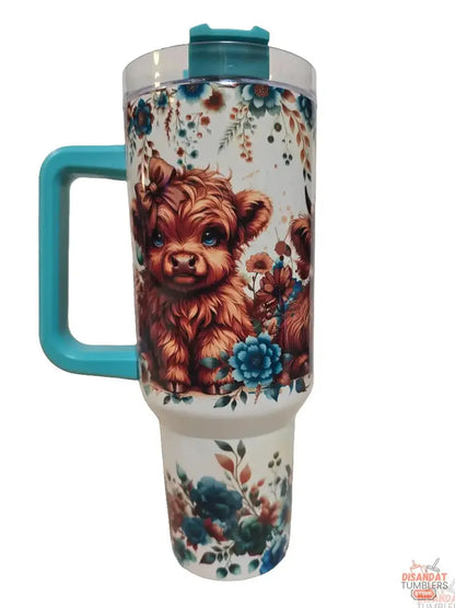 Cute teal Highland Cow 40oz Tumbler - Dis An Dat Tumbler Store