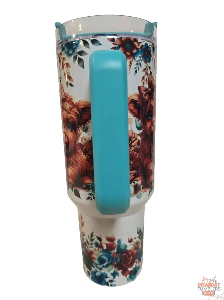 Cute teal Highland Cow 40oz Tumbler - Dis An Dat Tumbler Store