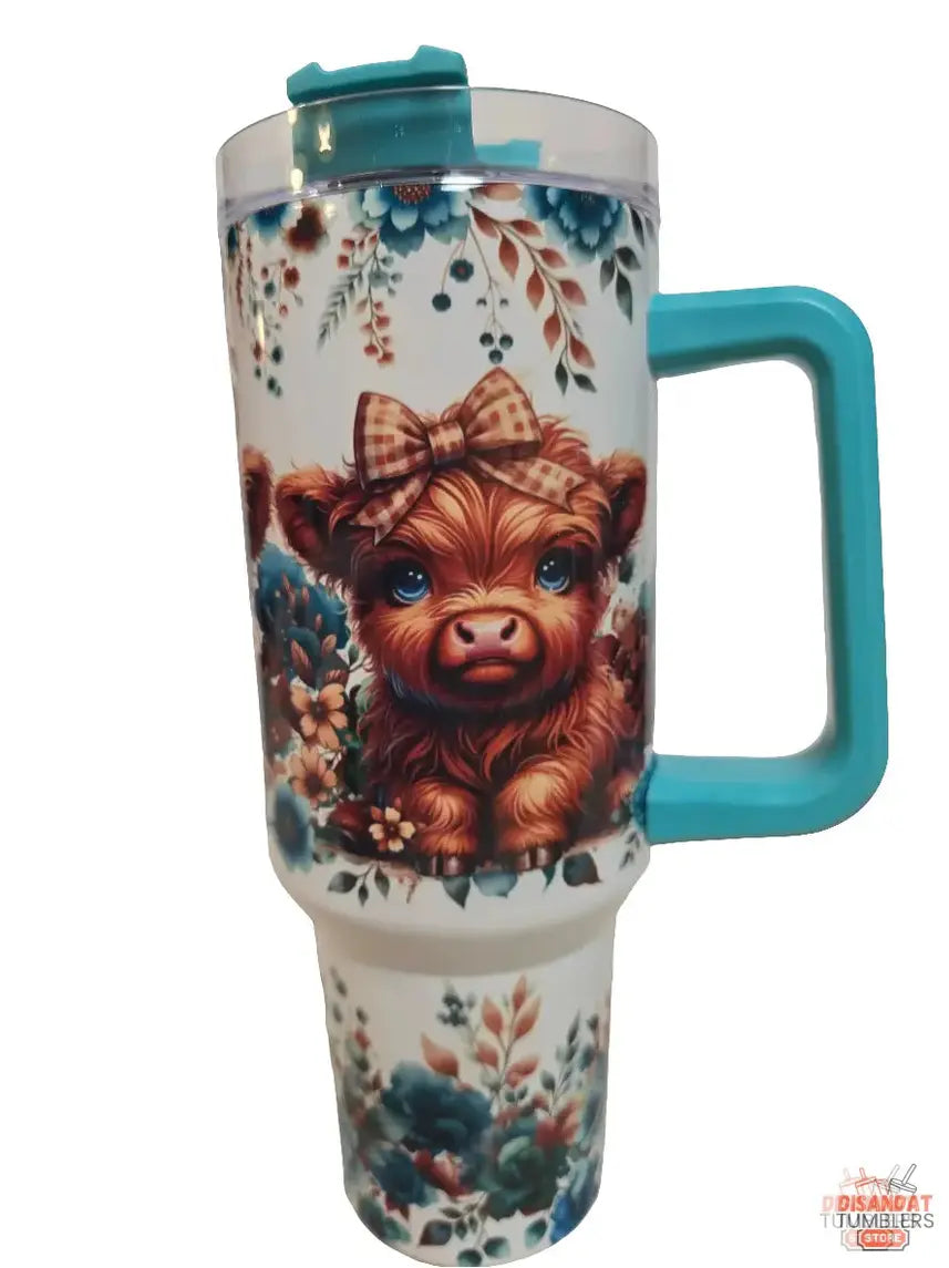 Cute teal Highland Cow 40oz Tumbler - Dis An Dat Tumbler Store